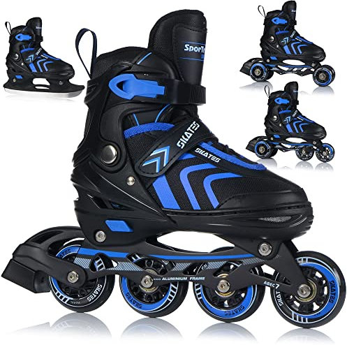 Inliner Skates 4in1 Rollschuhe Inlineskates Schlittschuhe Verstellbar Kinder Erwachsene | ABEC7 Lager | Größen 29-43 (S (29-33))