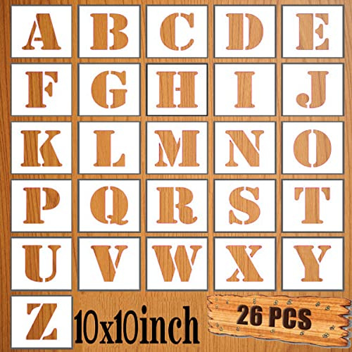 LYPER Juego de plantillas de 10x10 pulgadas, 26 unidades de plástico reutilizables, para alfabetos, plantillas de aprendizaje para pintar pared de madera,decoración del hogar,proyectos de manualidades