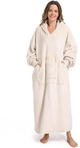 FUSSEDA Übergroße Tragbare Decke Sweatshirt, Super Dicke Warme Sherpa Fleece Kuscheldecke Hoodie mit Taschen und Ärmeln für Erwachsene und Kinder