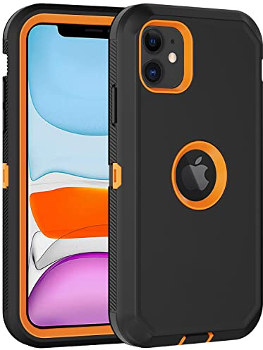 Aimoll-88 for iPhone 11 Case, with Built in Screen Protector Heavy Duty Drop Protection, Full Body Rugged Shockproof Dust Proof 3- Layer Tough Protective Phone Cover for Apple iPhone 11 Black/Orange