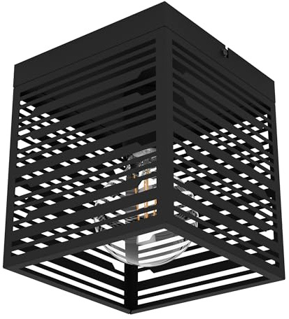 EGLO Deckenlampe Piedritas, quadratische Deckenleuchte aus Stahl in schwarz | bündige Metall Wohnzimmerlampe, Lampe Decke Wohnzimmer, E27 Fassung, 18 x 18 cm