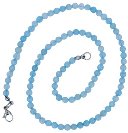Taddart Minerals – Blaue Halskette aus dem natürlichen Edelstein Aquamarin mit 4 mm Kugeln und 45cm Länge – handgefertigt