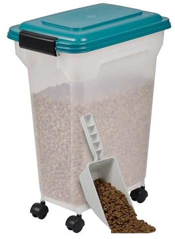 Iris Ohyama, Boite Croquette Chien Hermetique à Roulettes, 18L/7kg, Bleu Sarcelle, Couvercle à Rabat avec Joint Etanche, Plastique, pour Chien, Chat, Friandise, Conteneur Croquettes, sans BPA, ATS-M