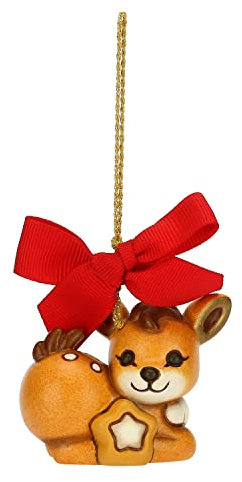 THUN - Addobbi Natalizi, Cerbiatto con Stella in Ceramica Decorata a Mano, Versione Piccolo - Idea Regalo Natale 2022-5.6x3.7x4.4 cm h