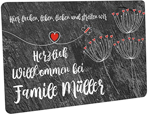 Crealuxe Fussmatte mit Wunschtext/Wunschname 'Hier Leben, Lieben, Lachen, Streiten' personalisiert, Fußabtreter, Fußabstreifer für die Haustür, Fußmatte rutschfest