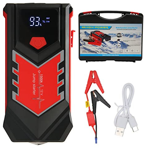 Autobatterie BoosterPack, Autostarter 3000A 59800mAh mit LCD Display, Kompass, LED Licht, Typ C Anschluss, USB Schnelllade Auto Starthilfe für Auto, LKW und Motorrad