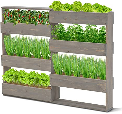 Coemo RIGA Vertikales Kräuterbeet aus Nadelholz 110x18x93 cm, Farbe Grau | Ergonomische Arbeitshöhe rückenschonend, Kräuterbeet Gemüsebeet oder Blumenbeet, Platzsparende Vertikale Bauweise, Pflanzen