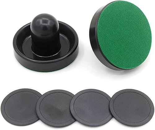 Air Hockey Pushers,2 Pcs 60mm Air Hockey Pushers Poussoir Hockey sur Coussin d'air Rondelles de Remplacement Air Rondelles Pucks Set Glace Accessoires Avec 4 rondelles(Schwarz