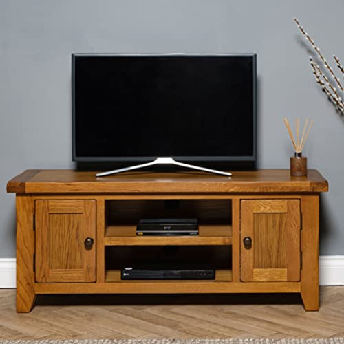 Elm home and garden Oak 2 Door Wide Screen Tv Video Unit Fully Assembled 50 cm high x 120 cm Wide x 37 cm Deep