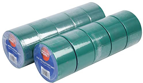 Cinta aislante de 38 mm x 20 m, color verde, 10 unidades