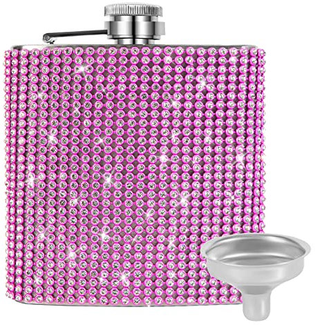 INSTOME Petaca de diamante, frascos para licor para mujer, frascos brillantes de 6 onzas para licor, petaca de diamantes de imitación a prueba de fugas con embudo, frasco a prueba de fugas para vino,
