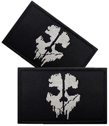 Vmcoatdu 2 Stück Call of Duty Chost Totenkopf bestickter Aufnäher mit Klettverschluss