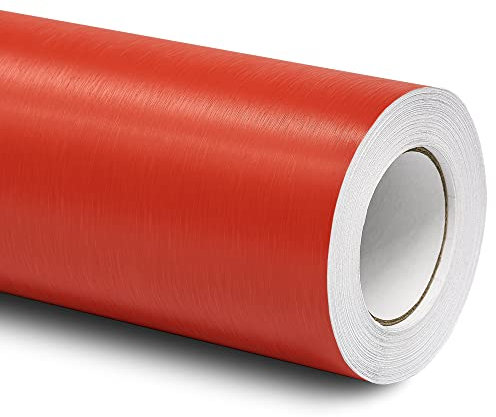 Folindo® 3D Alu gebürstet Rot Autofolie (12€/m²) | 9 x 1,52 m | Selbstklebende Luftkanal Folie zur Auto Folierung | Blasenfrei