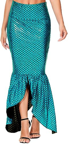 Mermaid Costume for Women Halloween Fish Scale Tial Skirts Sparkly Disco Party Cosplay Turquoise L