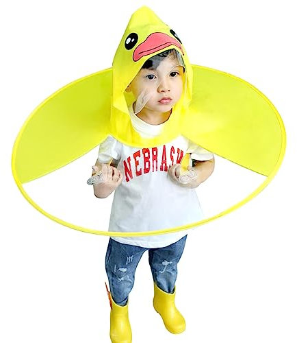SvriTe Kinder-Regenmantel, niedlich, gelbe Enten-Regenhüte, Regenschirme, Kinder, wasserdicht, Regenbekleidung, Mädchen, Jungen, Reise, Angelkappe mit Regenschirm, Ente Gelb, height 120-145 cm