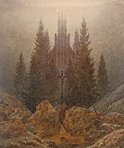 Leinwand Bilder Kunstdrucke Leinwand Plakat Berühmtes Gemälde Das Kreuz im Gebirge von Caspar David Friedrich für Wohnzimmer 60x90cm