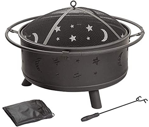 Feuerstelle mit BBQ-Grillregal, Outdoor-Metallkohlenschale in Stern- und Mondform, Garten-Terrassenheizung, Campingschüssel, Grill mit Grill (Gitter)