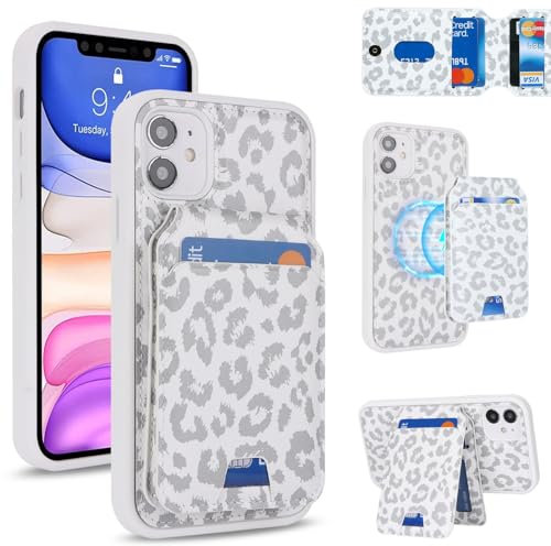 Zouzt for iPhone 11 Detachable 2 in 1 Wallet Case with Card Holder for Magsafe, Magnetic PU Leather Flip Credit Slot Protective Phone Cover Women Men for iPhone 11 6.1 Inch - White Leopard