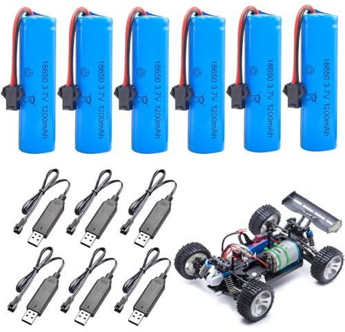 TGKYK 6 Stück 3.7V 1200mah Li-ion Battery, 3 7v Li-ion Akku mit 4 SM-2P-Steckern und USB-Ladegerät, RC Recgargeble Battery, Li ion Power Ersatz Akku für RC-Autos, Boote, Autos, Roboter, Schiffe