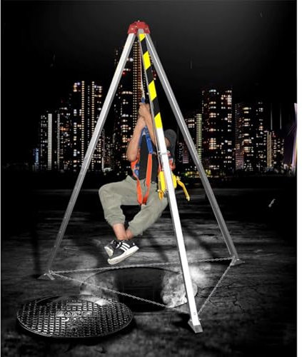 Rettungsstativ Hochbelastbares Dreibein-Rettungssystem Für Arbeiten Im Freien - Absturzsicherung In Engen Räumen Für Kanalisationen, Keller Und Abwasserschächte - Verriegelungsbeinen/Ring-Ketten