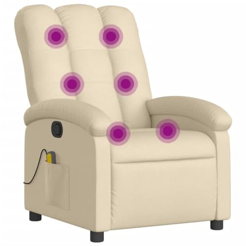 vidaXL Massagesessel, Sessel Verstellbare Rückenlehne, Fernsehsessel Relaxsessel mit Vibrationsfunktion, Liegesessel Polstersessel Ruhesessel, Creme Stoff