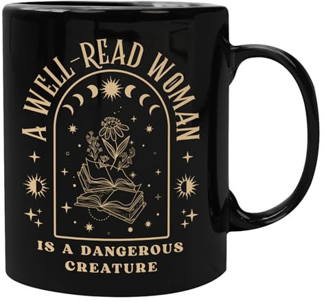 D95COCC - Taza de café A Well Read Women Is A Dangerous Creature, 325 ml, regalo para amantes de los libros, amantes de los libros, club de lectura, gusano de biblioteca, lectoras, taza de café de