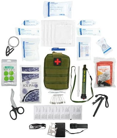 Survival Kit | 45-teilige Notfall Ausrüstung - Überlebensausrüstung Set mit Biwaksack, Feuerstahl, Wasserfilter, Taschenlampe UVM. - Notfallset Wandern, Outdoor, Blackout, Prepper, Camping