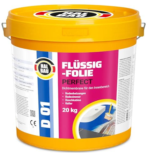 Flüssigfolie Profi 20kg, Flüssiggummi für Innen, Wassersperre unter Fliesen, Bad, Dusche, Abdichtung, Halbau D01