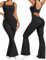 heekpek Jumpsuit Damen Lang Flared Ärmelloser Tank Top Rückenfrei Yoga Jumpsuit Damen Eng Sport Scrunch Butt Overall Elegant Ganzkörperanzug Damen Sexy, Schwarz, L