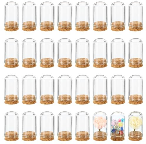 PATIKIL Mini Cloche en Verre, 32 Pièces Cloche Bell Jar de 15ml avec Base en Liège 1,97 x 1,18 Bocaux Décoratifs en Forme de Dôme pour le Stockage de Fleurs, Maison, Fête, Mariage