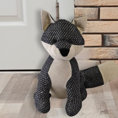 Marco Paul Dark Grey Fox Door Stop, Cute Animal Weighted Heavy Duty Child Safe Fabric Doorstop Stuffed Animal Door Stopper Floor Decorative Door Stops for Home Office