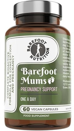 Barefoot Nutrition - Mums Pregnancy Support - Comprehensive Daily Nutrient Support for Before, During and After Pregnancy - Contains Folic Acid, Vitamin D3, B12 and More - 60 Vegan Capsules