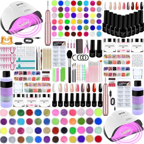Milai Kit Unghie Gel Completo-180 W Lampada UV,Kit Ricostruzione Unghie Gel Completo con Fresa per Unghie,Kit Semipermanente Unghie