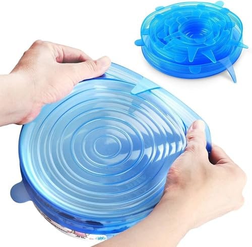 Coperchi elasticizzati in silicone, coperchi elastici durevoli ed ecologici, riutilizzabili, resistenti al calore, coperchi di diverse dimensioni per ciotole (blu - 6 confezioni)