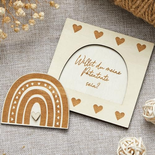 Gulfmew Willst du Meine Patentante Sein Weihnachten Patengeschenke Original Buchsholz Karte Patentante Fragen Geschenk für Beste Taufpatin Baby Geburt Möchtest du meine Patentante werden