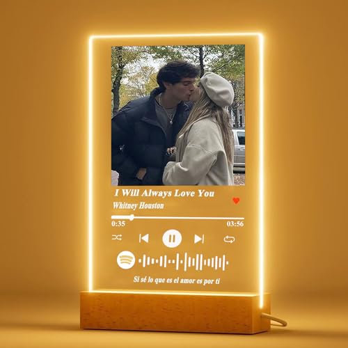 Wxexopowk Placa Spotify Personalizada con Luz, Regalos Personalizados con Foto Pareja, Diseño con Código escaneable de Canción, Regalo de Cumpleaños Original, San Valentín, Regalos Pareja, Aniversa