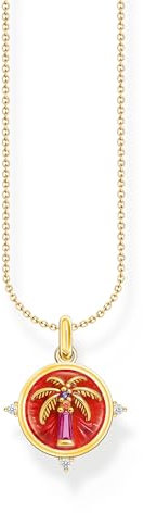 THOMAS SABO 2 Kette mit Palmen-Anhänger und bunten Steinen vergoldet 925 Sterlingsilber, 750 Gelbgold Vergoldung, Kaltemail KE2204-471-7
