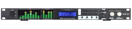 1U Rack MR-8C A Digital Audio Mixer Console Speaker Amplifier Microphone