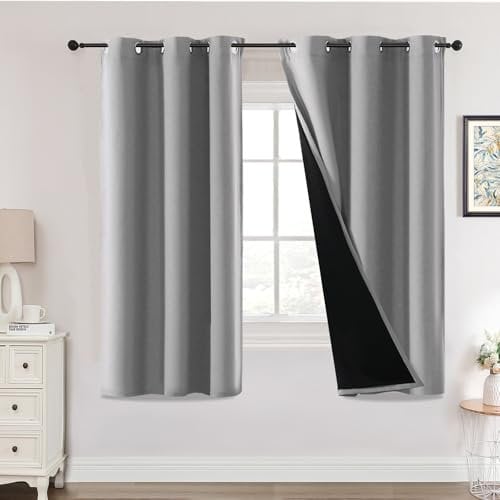H.Versailtex Blackout Curtains,Energy Saving Blackout Curtains Eyelet for Living Room, Bedroom,46 x 72 Inch,2 Panels,Light Grey