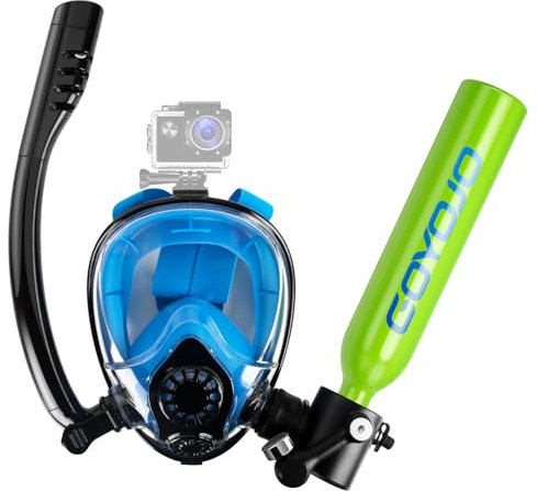 GOYOJO Tanque de buceo con máscara de esnórquel de 0,5 L, mini buceo, pulmones portátil, cilindro de oxígeno, máscara de buceo de cara completa, sistema de respiración subacuática