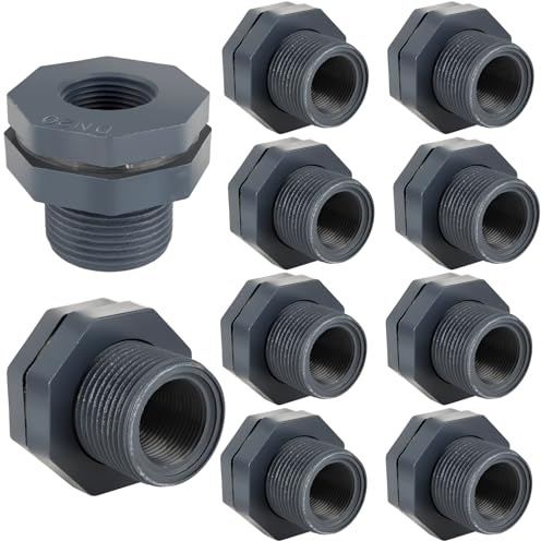 10 Stück 3/4 Zoll PVC Schottverschraubung für Wassertonne, Schottwasseranschluss Doppelgewinde PVC Schottadapter mit Stopfen für Regentonnen, Wassertank, Teich, Aquarium, Wannen, Pools, Zapfhahn
