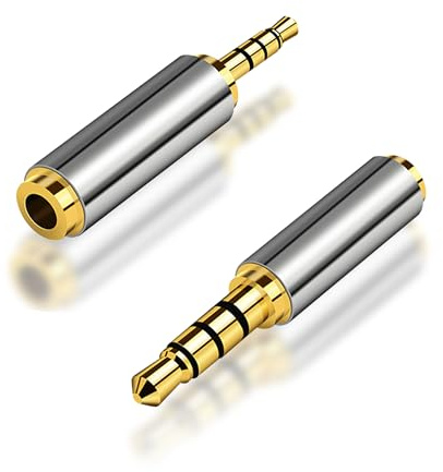 HATMINI 2.5mm Male to 3.5mm Female Adapter 2 Pack Gold Plated Jack Stereo Full Metal Connector Converter for Smartphones, Headphone, Mic, Tablets (1 pair)