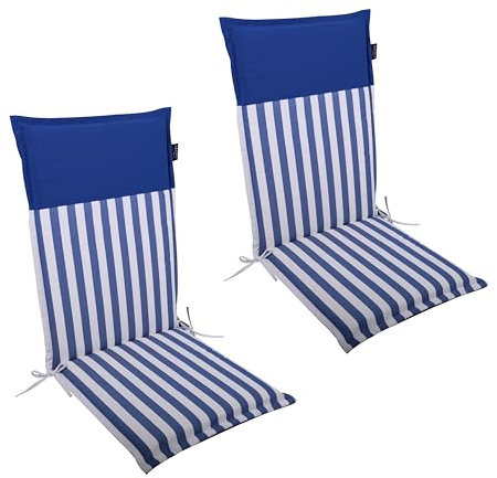LILENO HOME Gartenstuhl Auflagen als [2er Set - Hochlehner] in Streifen Dunkelblau - Uni Dunkelblau - Bequeme Liegen als Sitzauflagen für Gartenmöbel - Stuhlkissen für Gartenstühle Malt