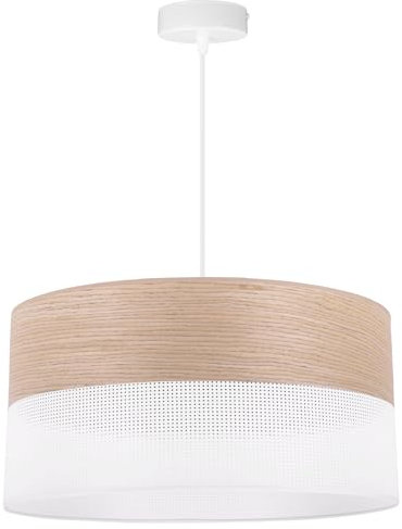 Light-Home Emily Lampenschirm Hängelampe Hängeleuchte - Deckenlampe Industrial für Wohnzimmer Schlafzimmer und Esszimmer - Moderne Pendelleuchte aus Furnierholz - Klassische Eiche - Weiß 44 cm