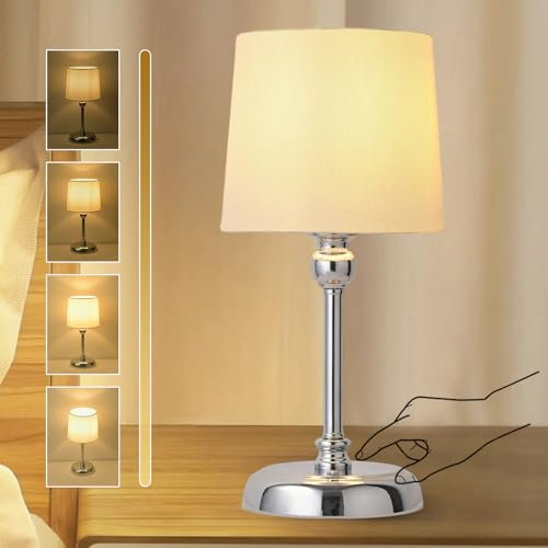 YOIZO Bedside Lamps, Rechargeable Cordless Table Lamp with Stepless Dimmable, 6000mAh Battery Operated Lamp with Brightness Memory, Portable Wireless Touch Bedroom Lamps for Living Room - Sliver