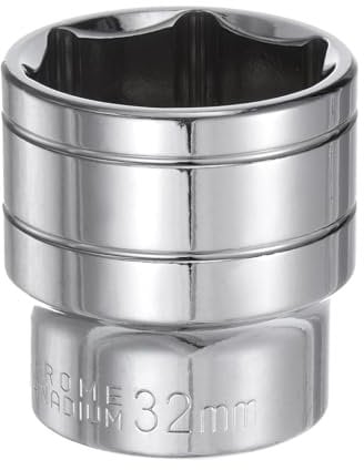 sourcing map 6-Point Socket 1/2 Drive 32mm Metric 1.7 Length 45# Steel Shallow Sockets Full Polishing Short Chrome Sockets for Car Repair Mechanical Maintenance Home Use