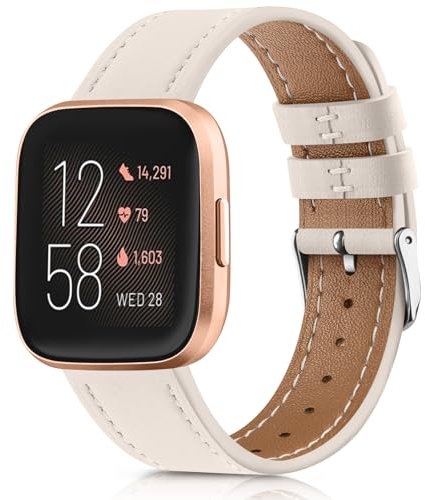 Vancle Armband für Fitbit Versa Armband Damen Herren,Leder Weiches Atmungsaktives Sport Ersatzarmbänder Uhrenarmband für Fitbit Versa 2 Armband/Versa/Versa Lite/SE Armband(Starlight)
