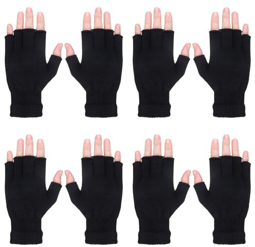YUXIANLB 4 Stück Winter Halb Finger Handschuhe Finger Lose Handschuhe Für Frauen Männer Gestrickte Finger Lose Fäustlinge Warme Dehnbare Handschuhe In Gemeinsamer Größe Für Männer Frauen(Schwarz)