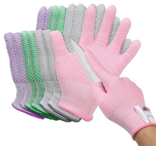 PATIKIL Cut Resistant Gloves, 4 Pair Level 5 Protection Cutting Gloves Anti Cut Kitchen Work Glove for Mandolin Slicing Oyster Shucking Whittling Wood Carving, Medium, 4 Colors