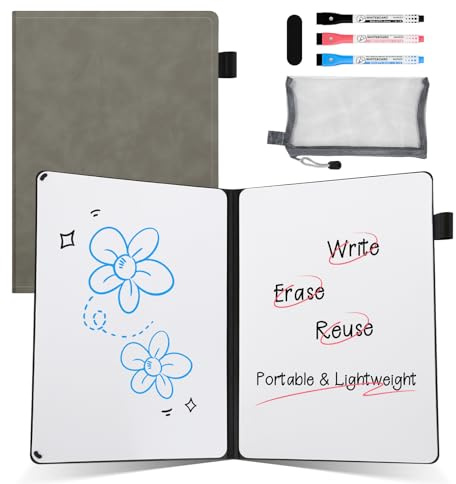 AGM A5 Mini Whiteboard, Small Whiteboard with 3 Colored Pens and Eraser | Mesh Pouch, Grey Double-Sided Desk Whiteboard, Portable Dry Erase White Board for Studying, Meeting, Note, Doodling